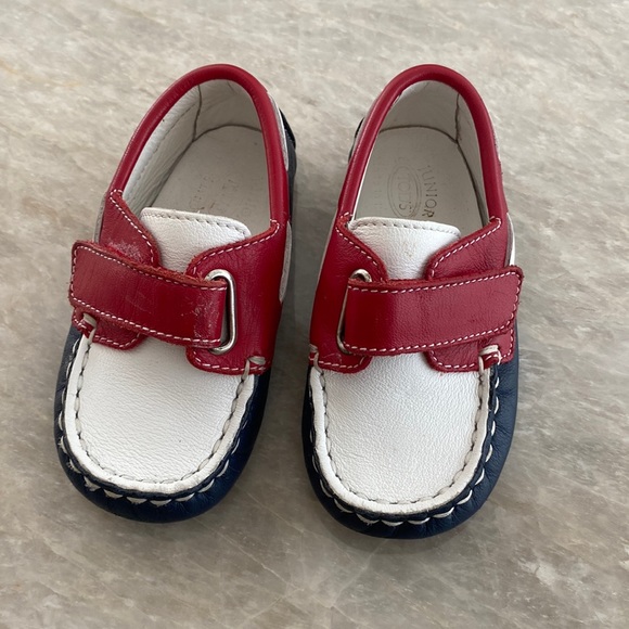 Junior Tod’s Baby leather loafers! Blue / white /red, size 20 - Picture 1 of 10